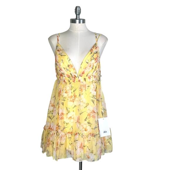 Mac Duggal 70240 Floral Mini Babydoll Dress Empire Waist Yellow - Picture 8 of 12
